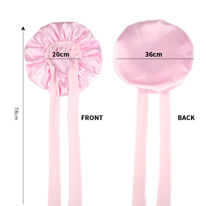 Satin Hair Bonnet with Bow Tie Wide Elastic Band Sleep Cap – image 5