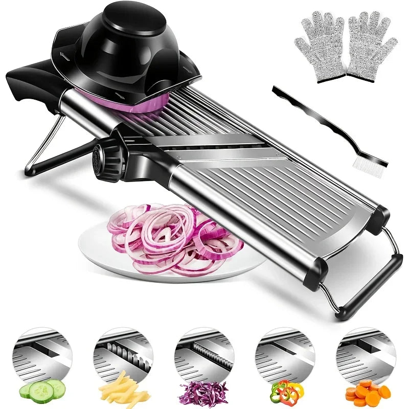 Stainless Steel Mandoline Slicer with 5 Blades and Hand Guard – image 3