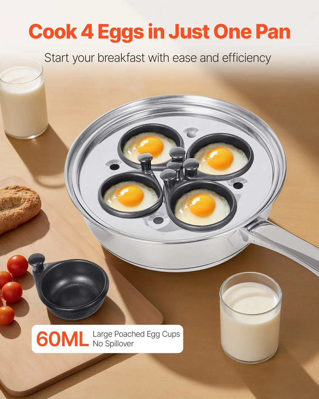 Egg Poacher Pan - 4 Cup Stainless Steel Poached Egg Maker – image 5