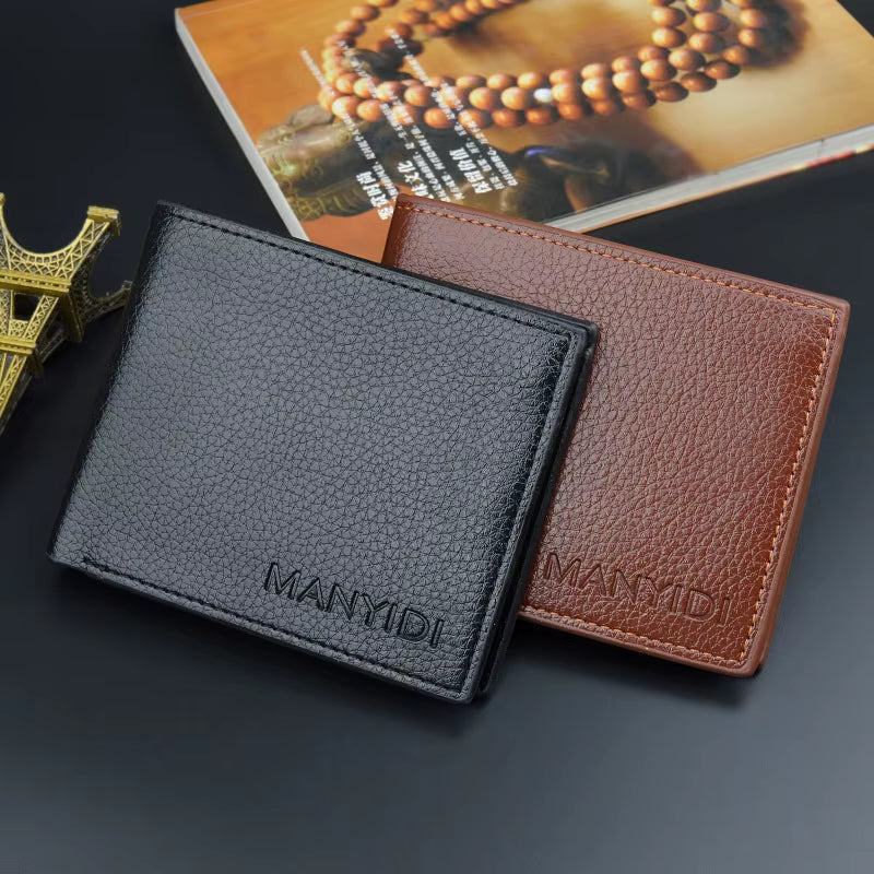 Men's Slim Bifold Wallet - Lychee Texture Soft Faux Leather – image 3