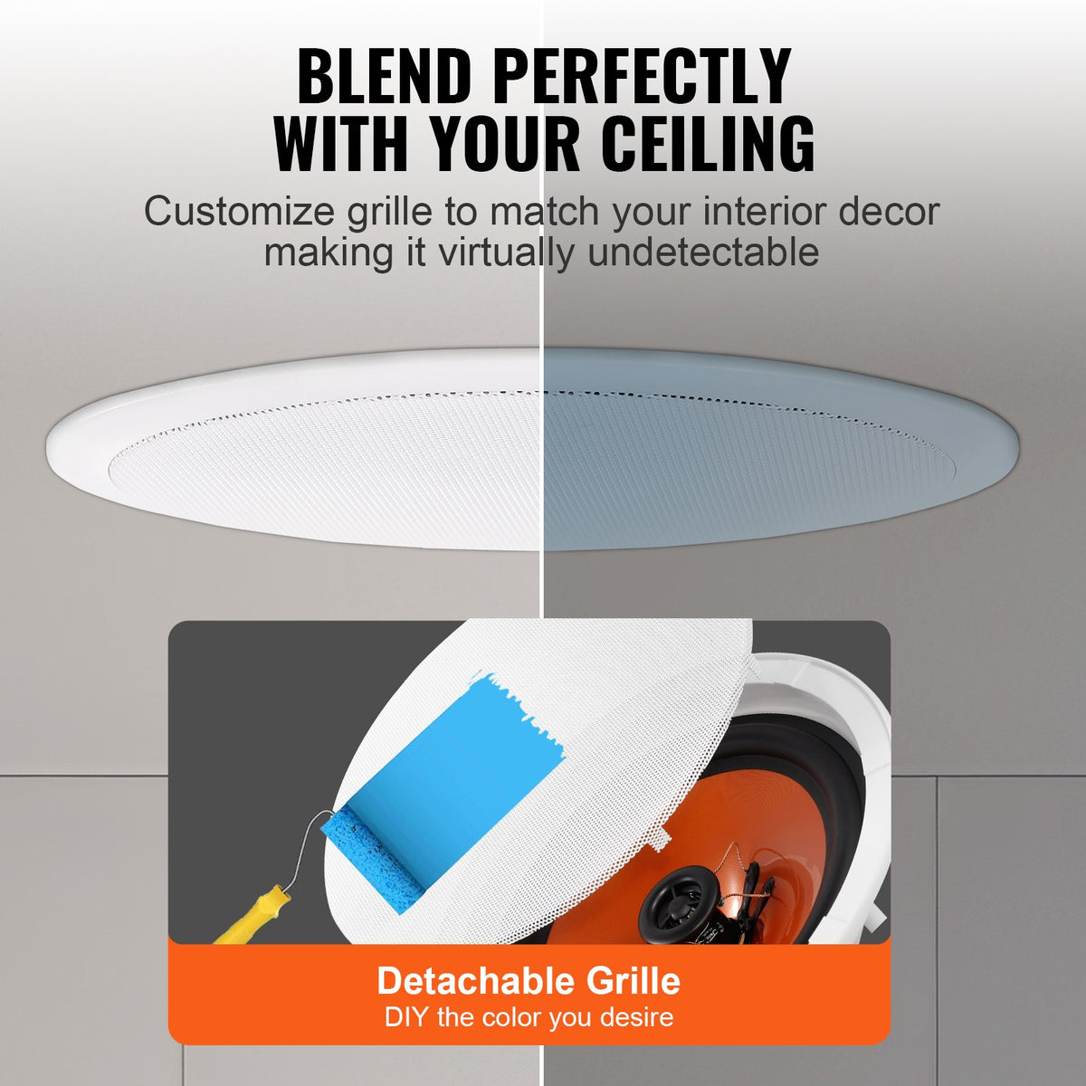 8 Inch In-Ceiling Speakers 4 Pack, 100W 2-Way Flush Mount, White – image 5