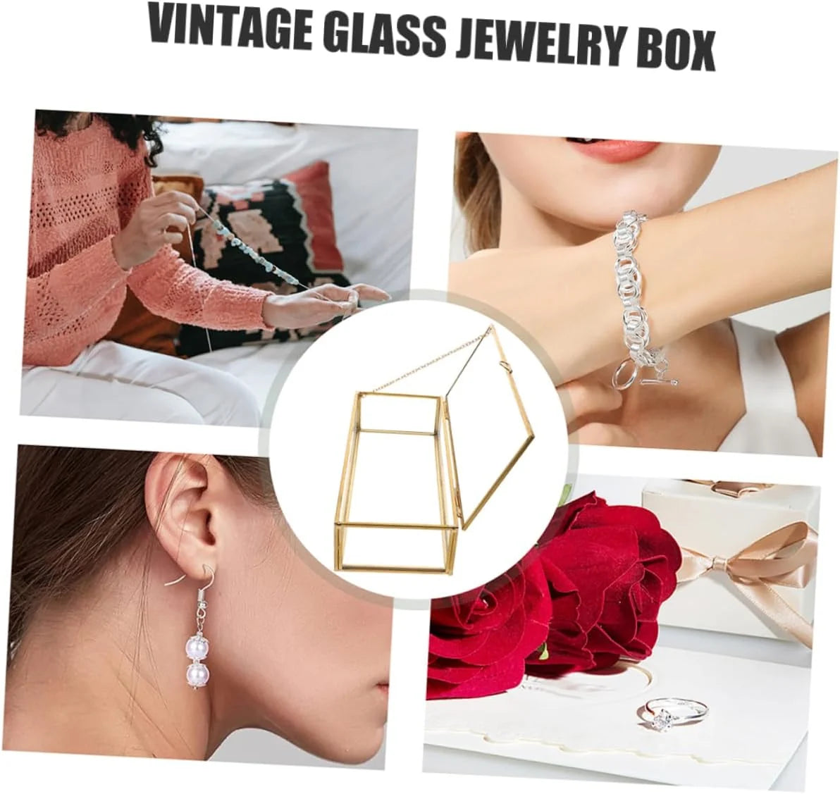 Vintage Glass Jewelry Box with Lid, Decorative Trinket Display Case – image 3