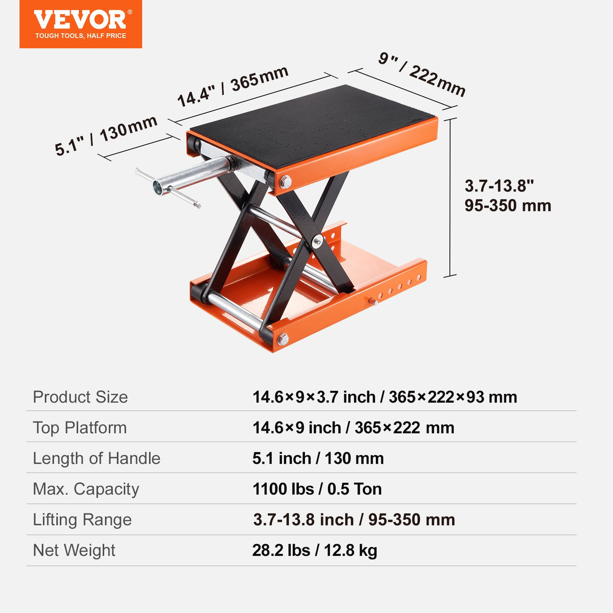 Motorcycle Scissor Lift Jack 1100 lb with Wide Deck and Safety Pin – image 4