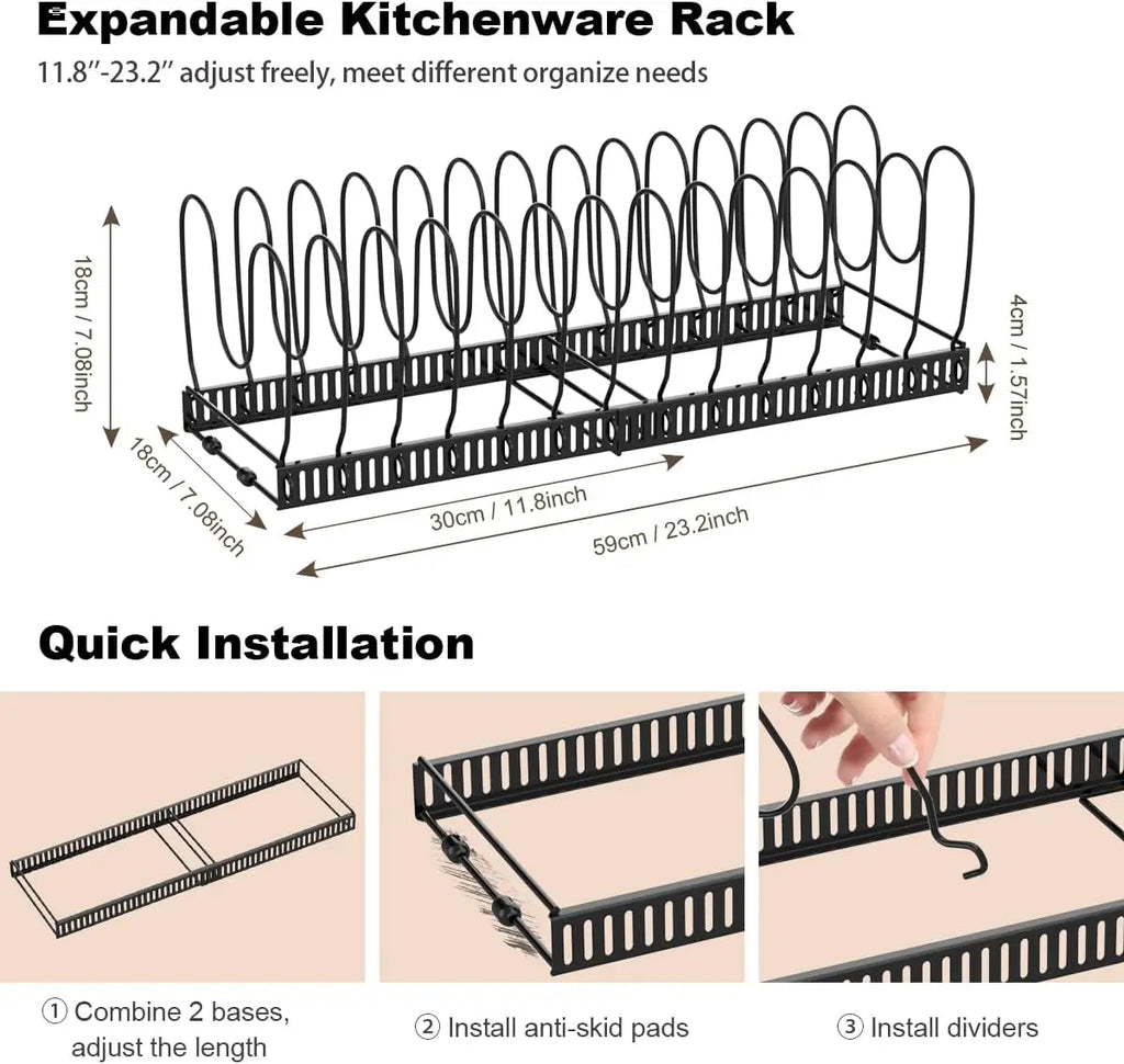 Pot and Pan Organizer Rack, Expandable with 10 Adjustable Dividers – image 6