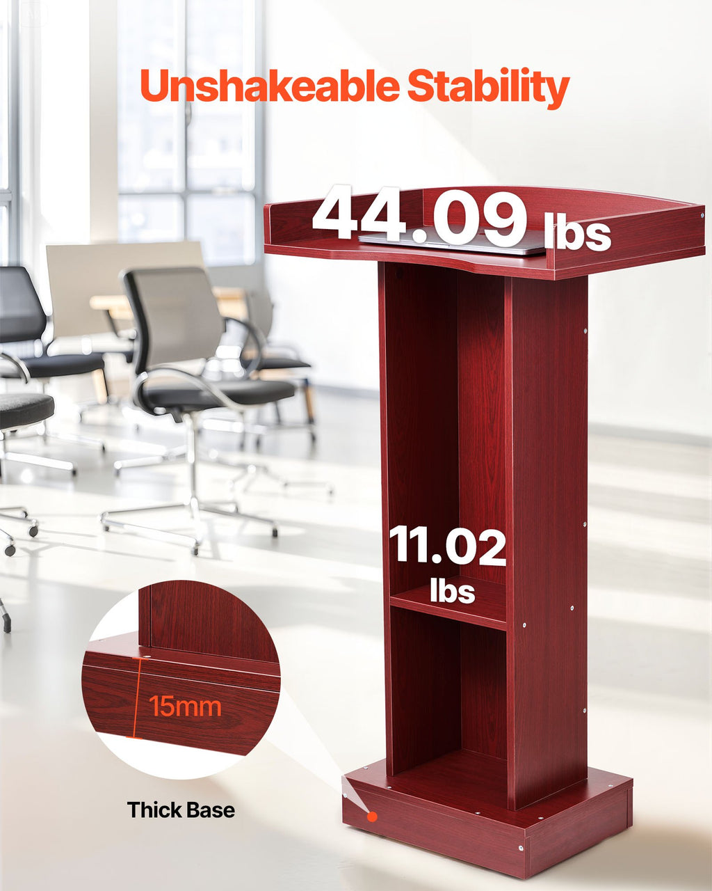 Wooden Lectern Podium Stand, 41 Inch, with Storage Shelf, Brown – image 6