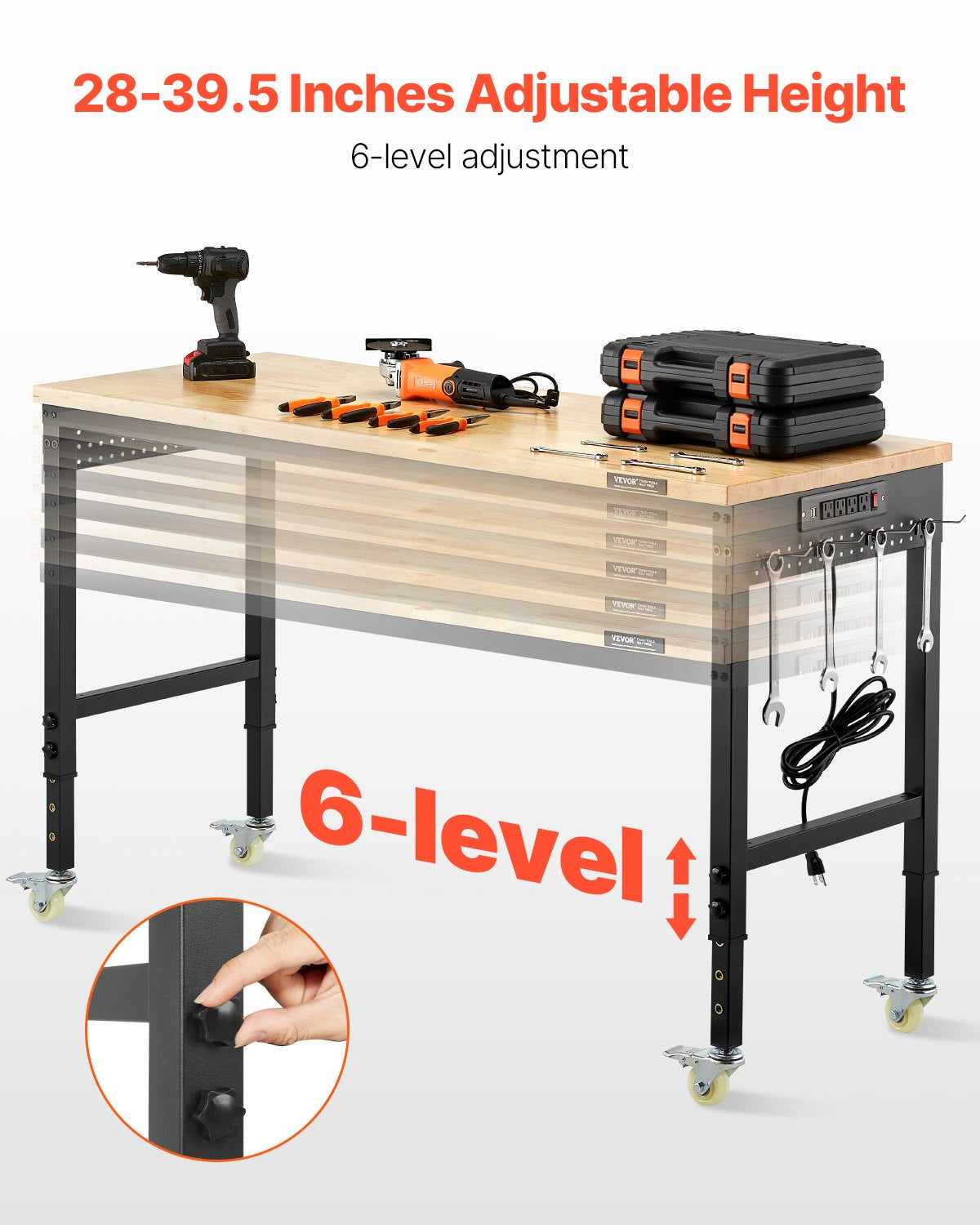 Workbench 60 in Adjustable Height with Power Outlet, 2000 lb Load – image 3