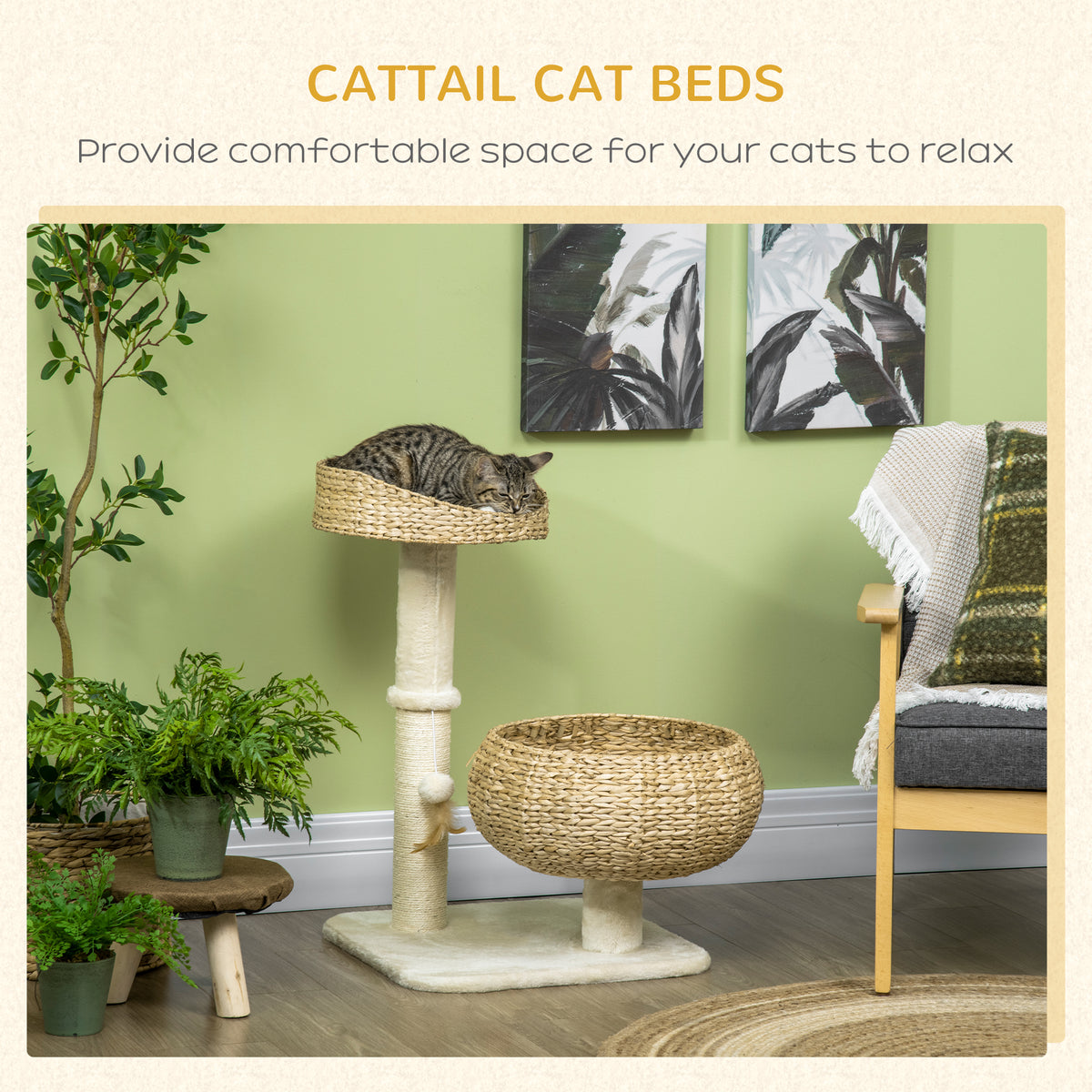 28 Inch Elevated Cat Basket Bed with Sisal Scratching Post – image 4