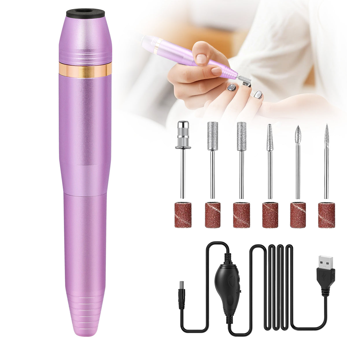 Electric Nail Drill – USB Portable Nail File Kit, Rose Gold