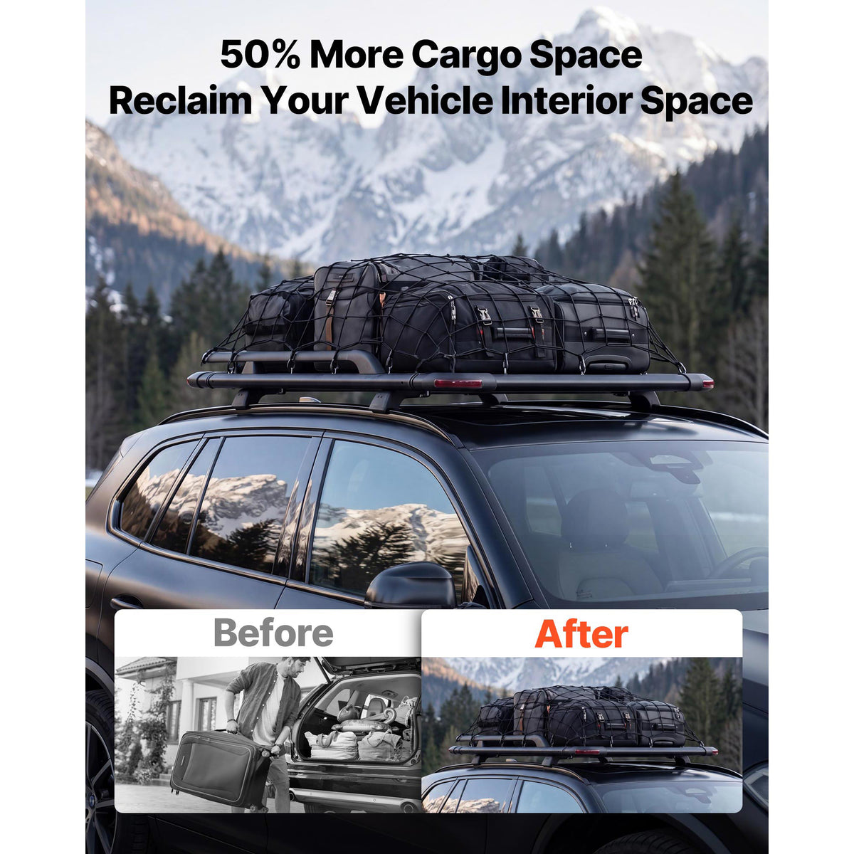 Roof Rack Cargo Basket 64 x 39 in, 200 lb Capacity with Extension – image 4