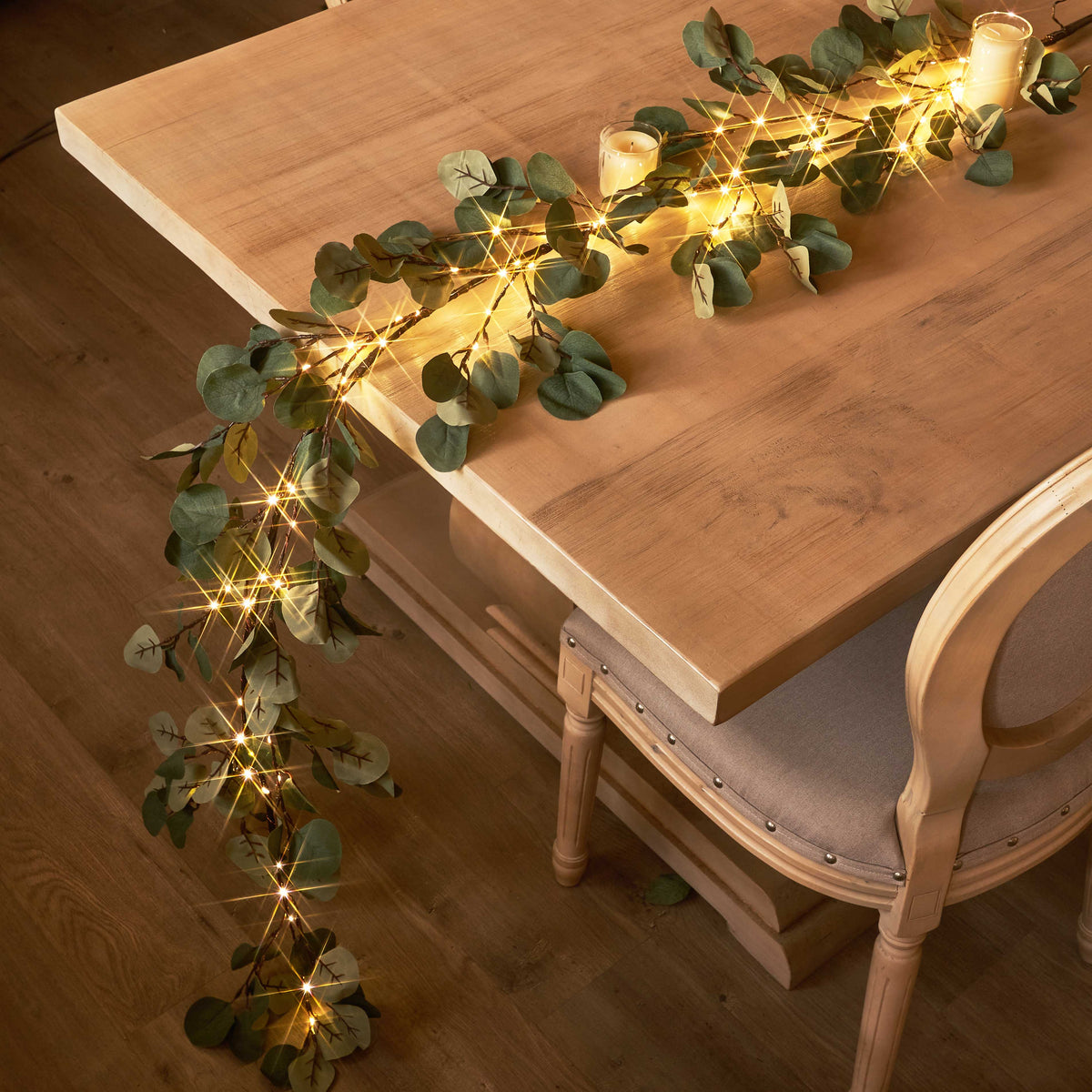 Lighted Eucalyptus Leaf Wreath with Timer, Battery Operated – image 2