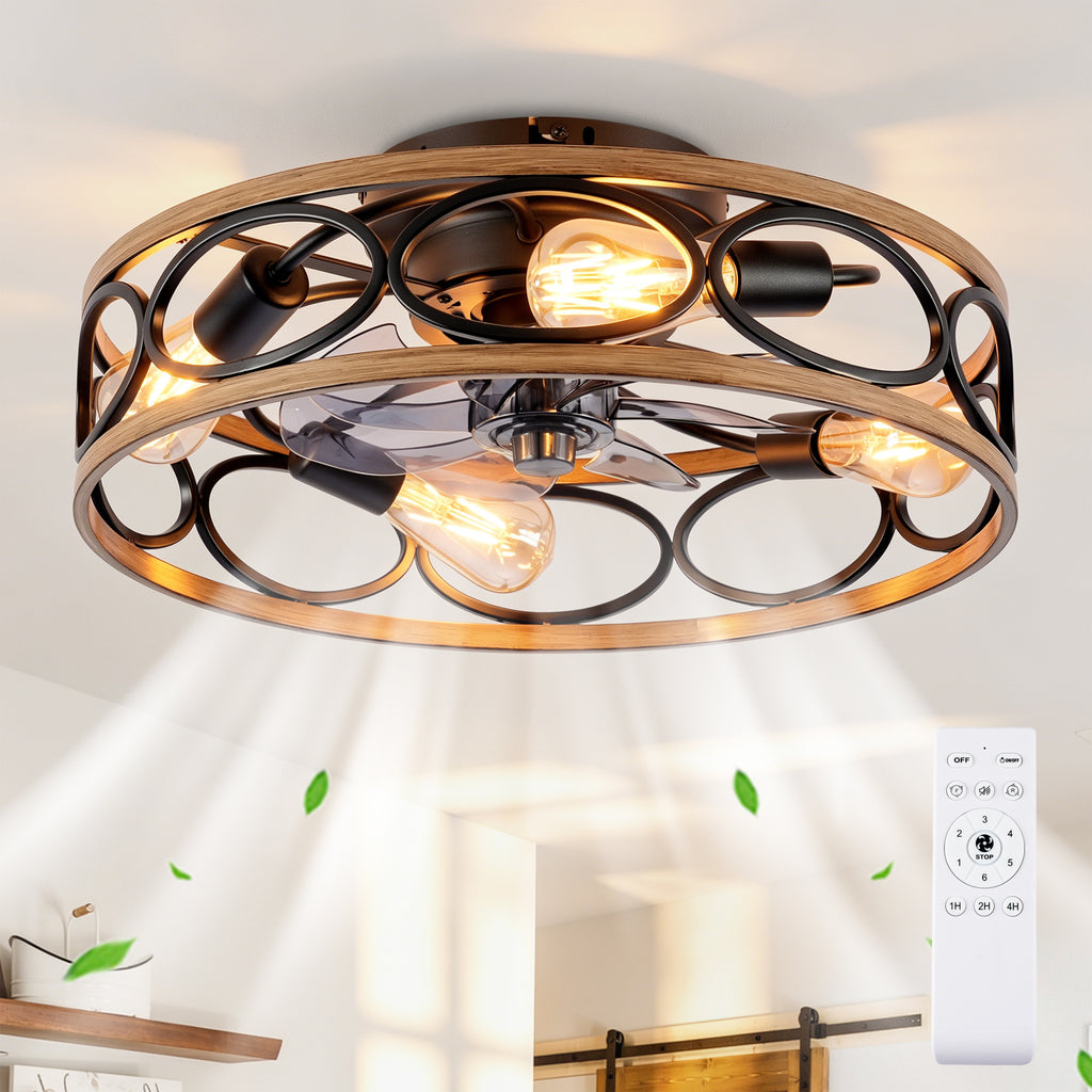 19 Inch Caged Ceiling Fan with Light and Remote, 6 Speed, Matte Black – image 2