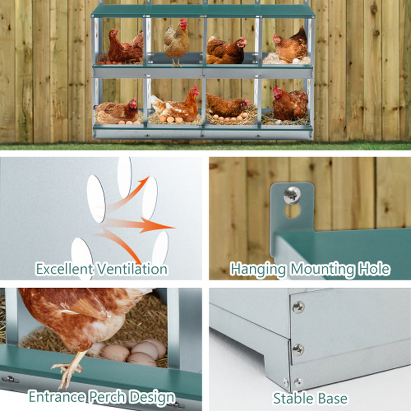 8 Compartment Galvanized Chicken Nesting Box with Egg Roll Out – image 3