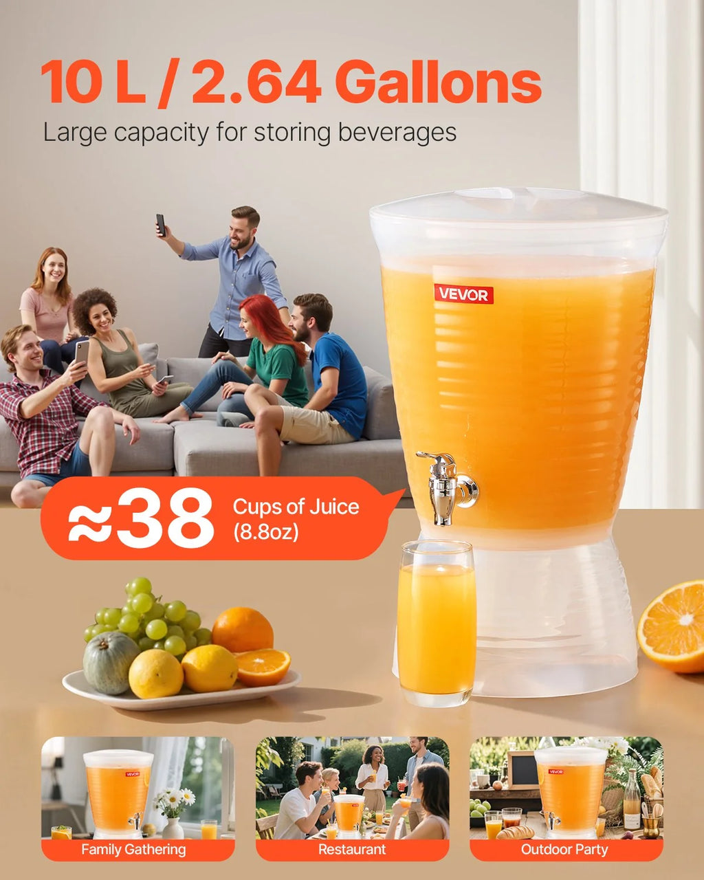 Drink Dispenser 2.64 Gal, Plastic Beverage Dispenser with Spigot – image 5