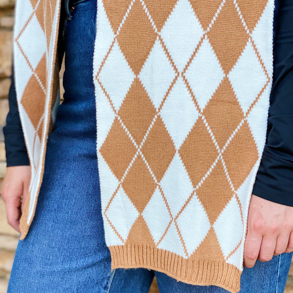 Argyle Knit Scarf – Patterned Fall Scarf, 10 x 64 in – image 6