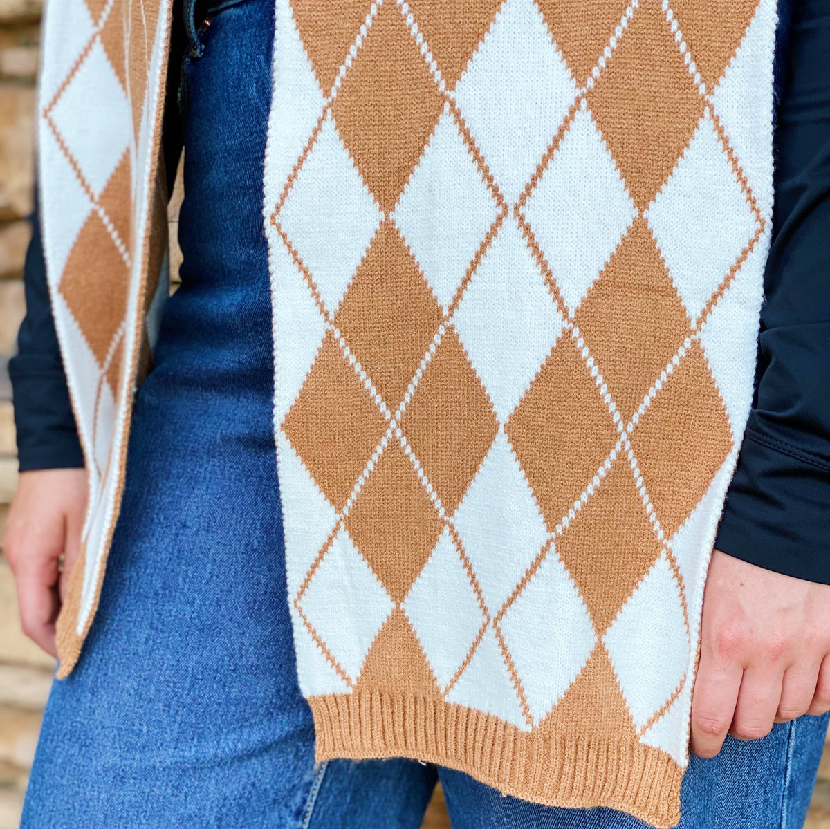 Argyle Knit Scarf – Patterned Fall Scarf, 10 x 64 in – image 6