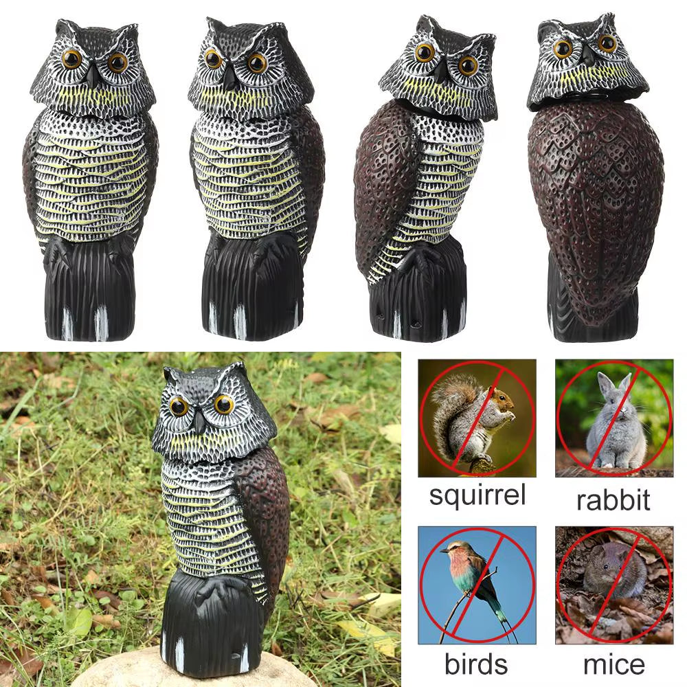 Owl Decoy with Rotating Head, Garden Bird Deterrent Statue – image 2
