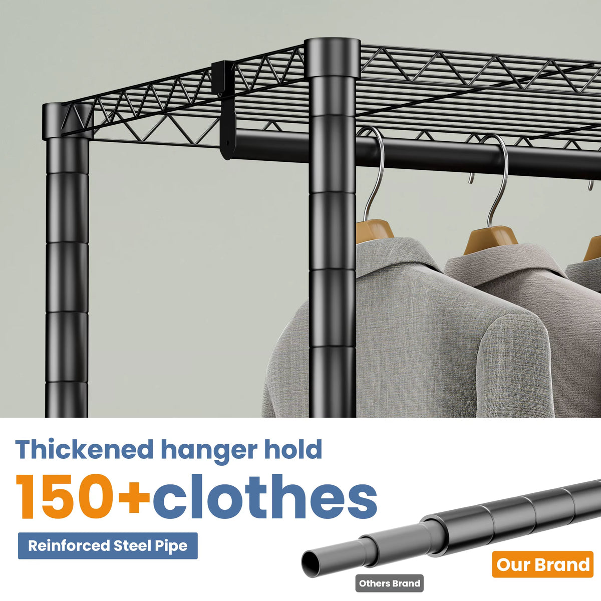 Freestanding Wardrobe Clothes Rack with Dust Cover, 960 lb Capacity – image 6