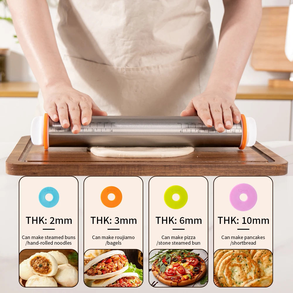 Adjustable Stainless Steel Rolling Pin – 4 Thickness Rings – image 3