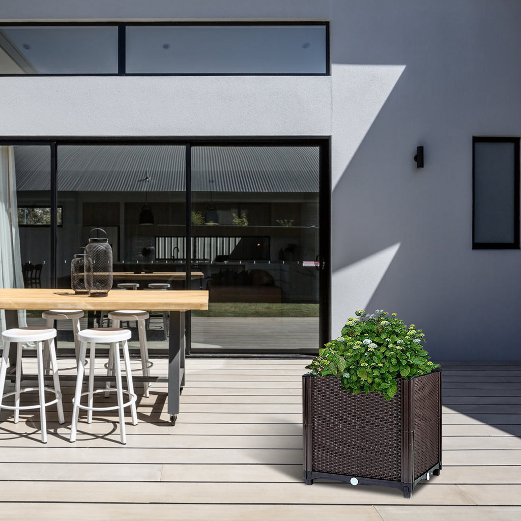 Self-Watering Square Planter Box, 12 in Rattan-Look Raised Garden Bed – image 4