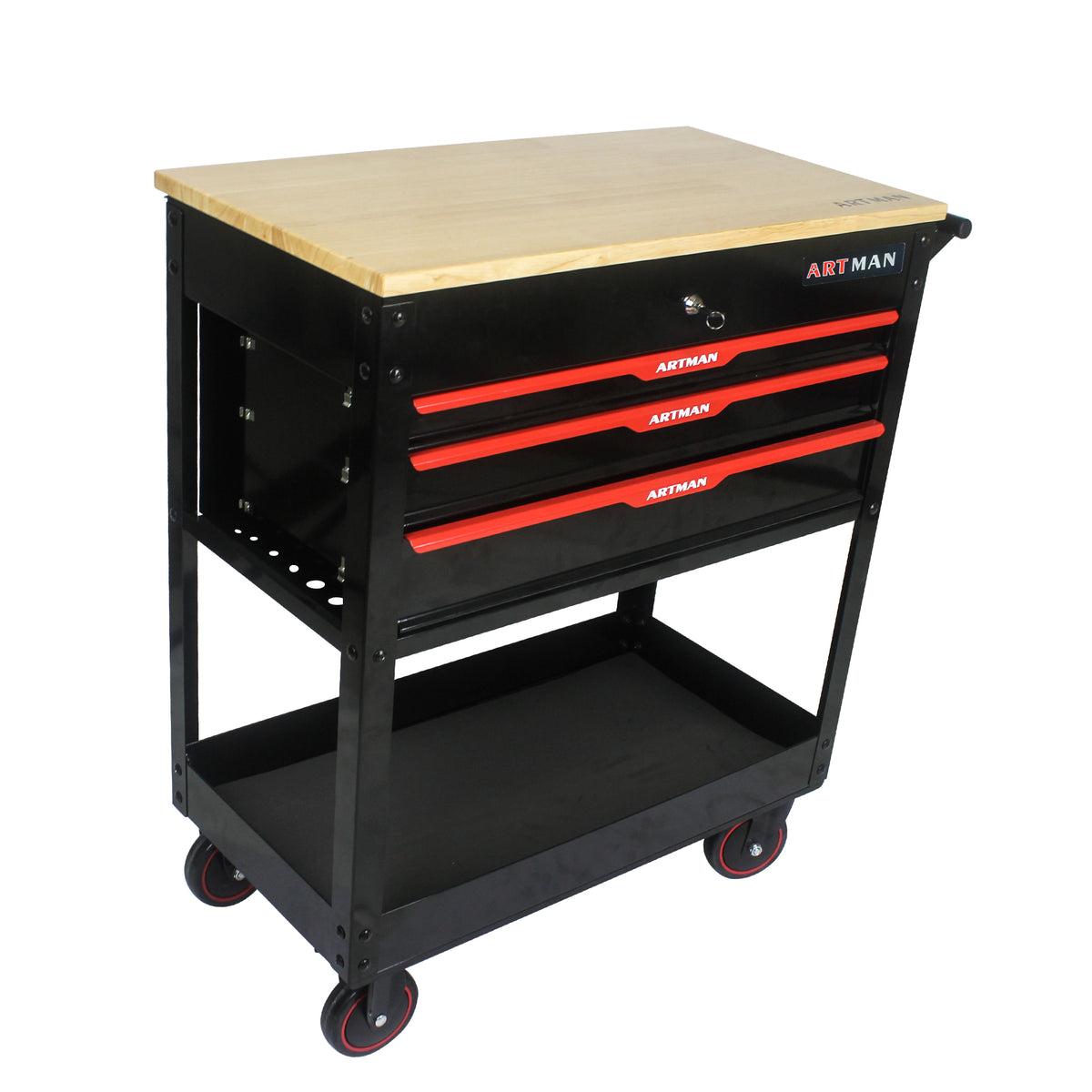 3-Drawer Rolling Tool Cart with Wooden Top and Adjustable Shelf – image 13