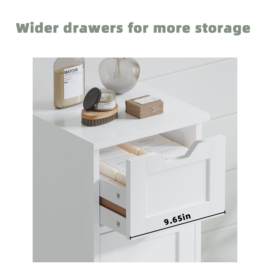 Bathroom Floor Cabinet with 4 Drawers, Narrow Freestanding, White – image 4