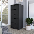 Narrow 5-Drawer Dresser, Black Wood Finish Bedroom Storage Chest