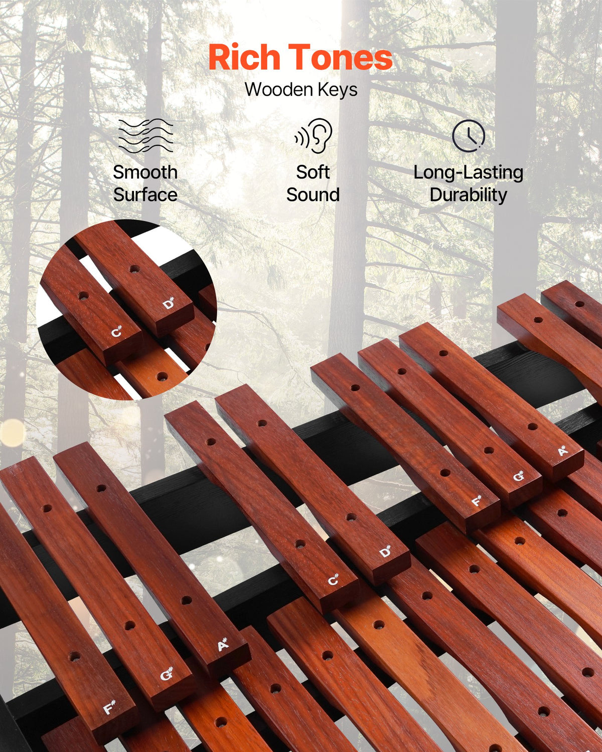 32-Note Wooden Glockenspiel Xylophone with Adjustable Stand – image 3