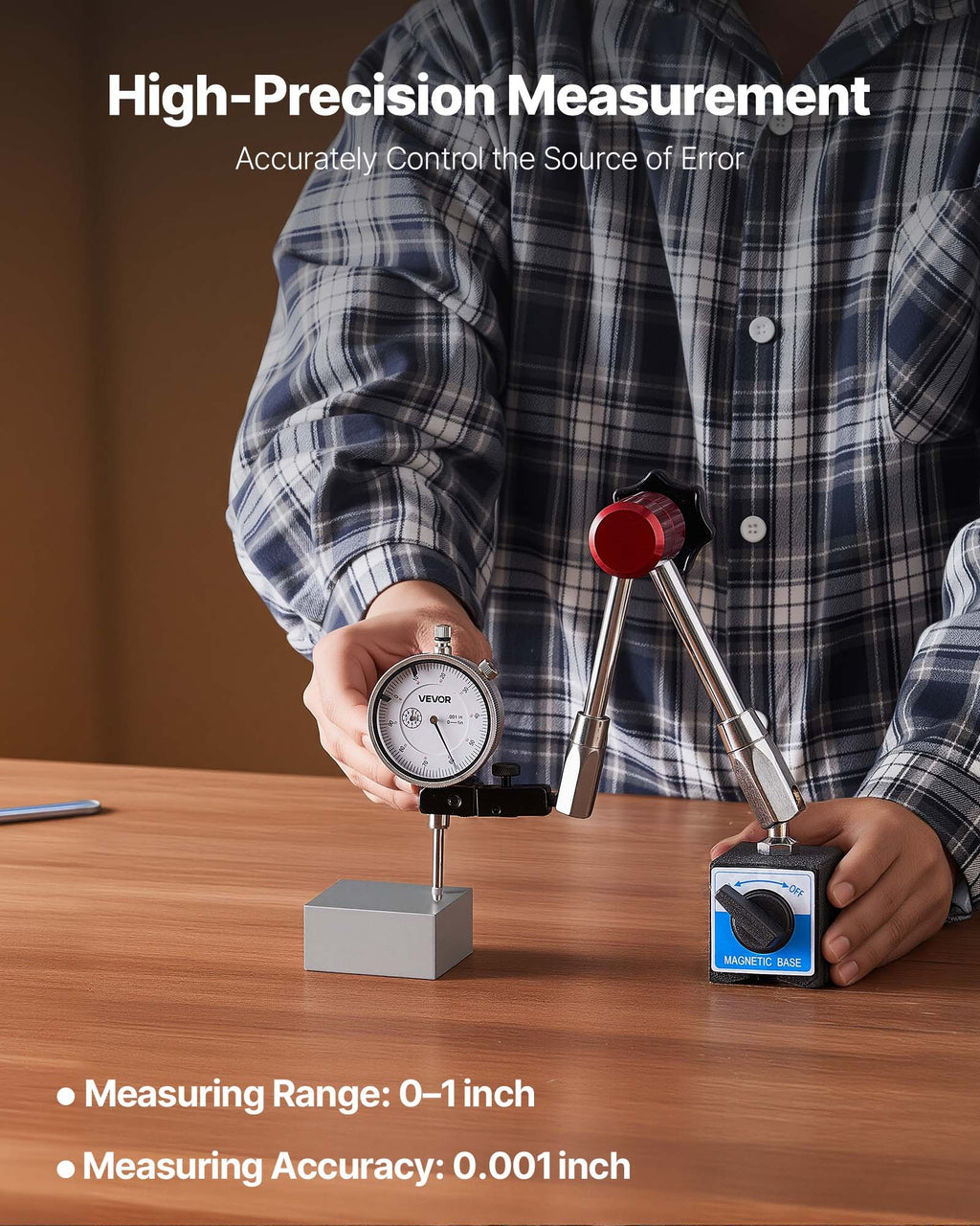 Dial Test Indicator with Magnetic Base Stand, 0.001 in Accuracy – image 2