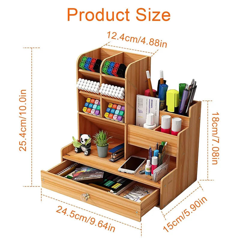 Bamboo Desk Organizer with Drawer and Pencil Holder – image 6