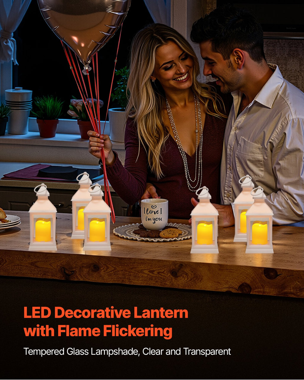 Flameless LED Candle Lanterns, White Hanging Lanterns, Set of 12