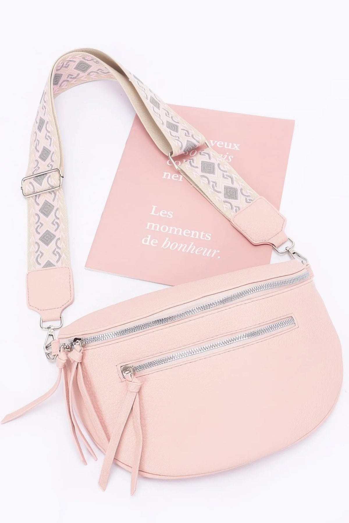 Crossbody Belt Bag – Faux Leather Zip Waist Bag, White – image 7