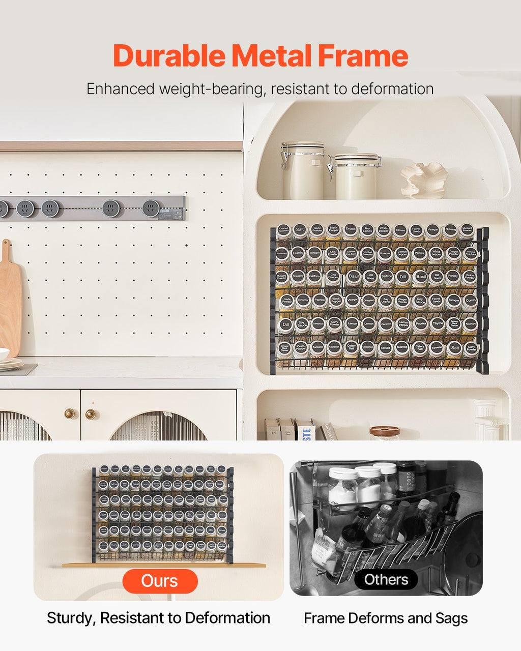 Wall Mounted Spice Rack Organizer Set, 4 Pack with Glass Jars, Black