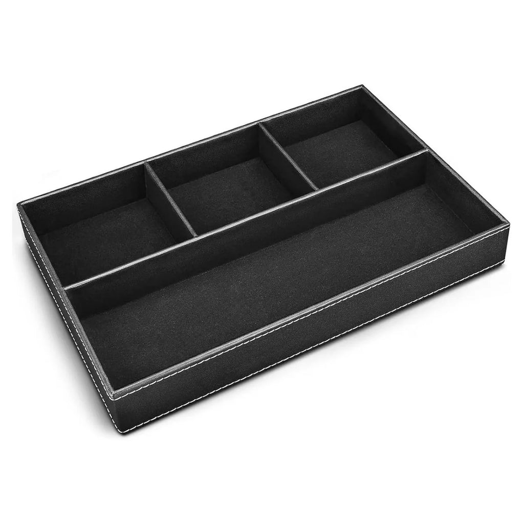 Valet Tray for Men, PU Leather 4-Compartment Catchall Organizer