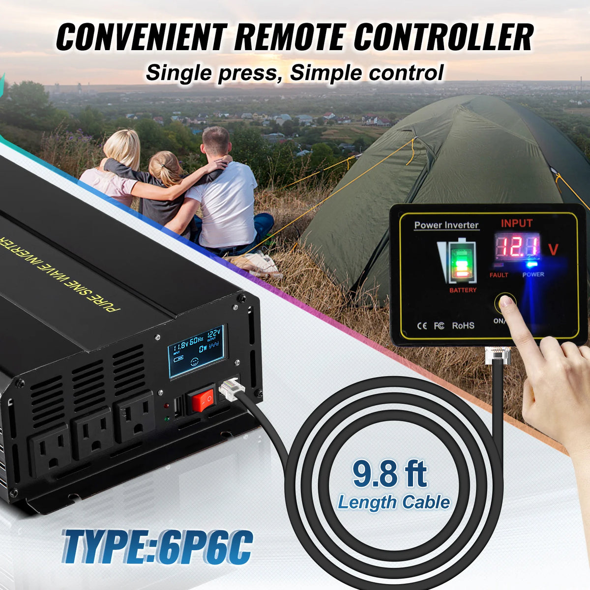 Pure Sine Wave Power Inverter 2500W – 12V DC to 120V AC with Remote – image 4