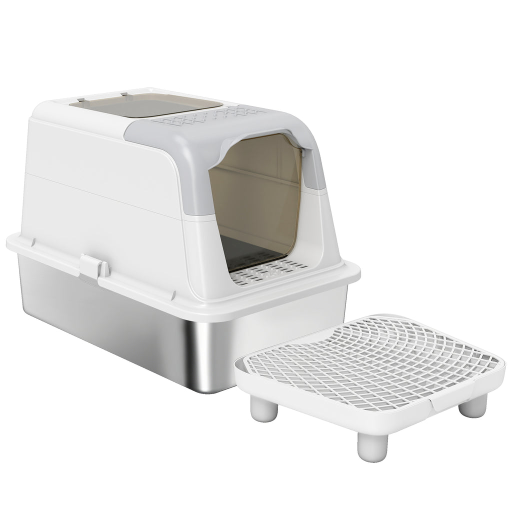 Stainless Steel Litter Box, Extra Large Enclosed with Scoop and Pedal