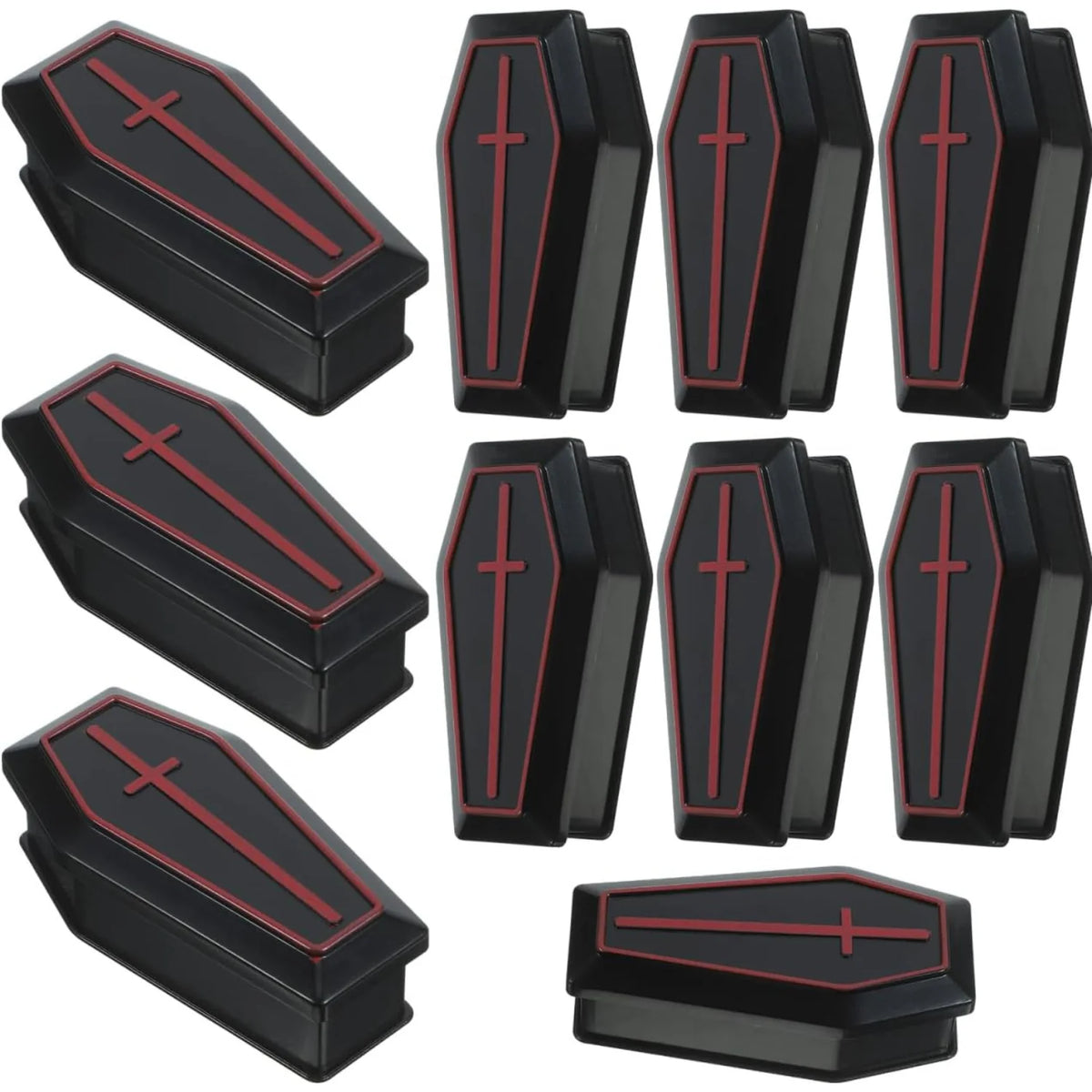 Halloween Mini Coffin Boxes – 10 Pack Black Treat Boxes with Lids