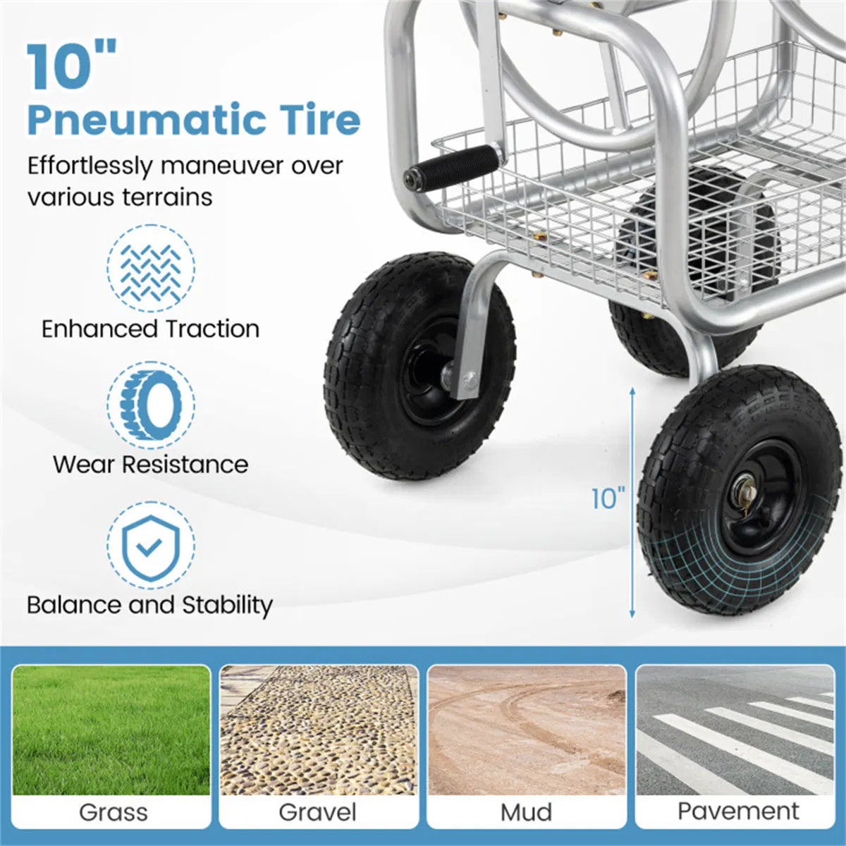 Garden Hose Reel Cart Heavy Duty, 300 ft Capacity, 10 in Wheels – image 11