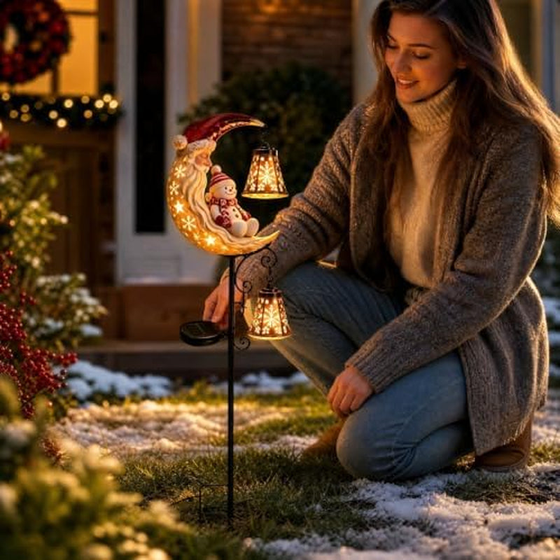 Solar Christmas Stake Light 34 in - Snowman Moon & Lantern Yard Decor – image 7