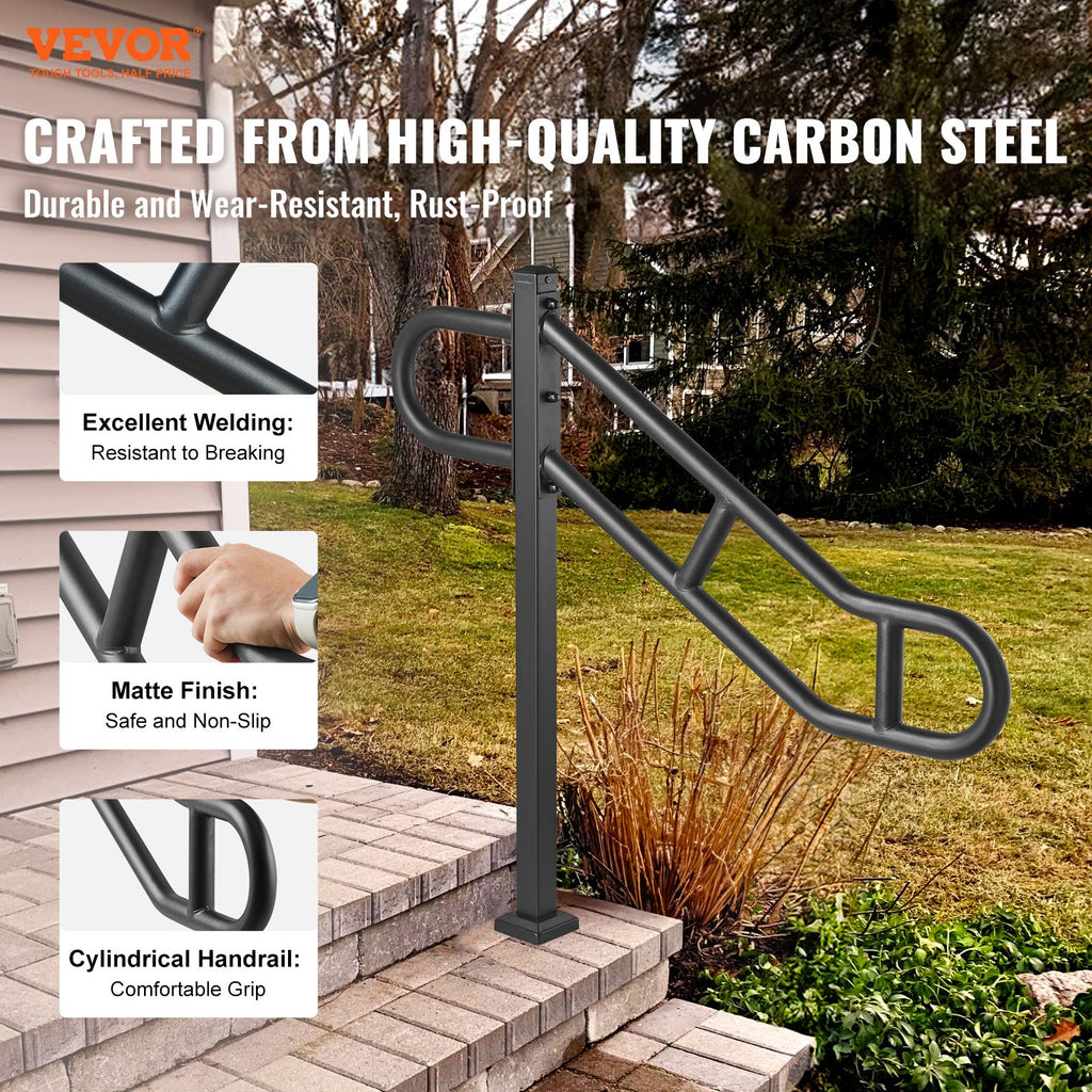 Single Post Outdoor Handrail For 1-3 Steps Floor Mount Steel – image 2