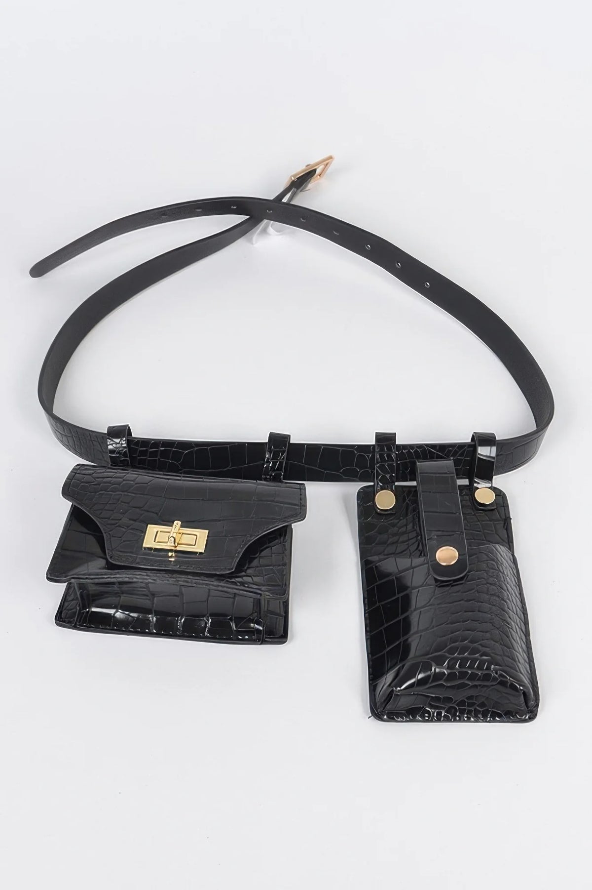 Double Belt Bag – Two Mini Pouch Waist Bag, Black – image 3
