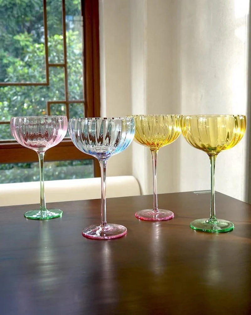 Hand Blown Pastel Cocktail Coupe Glasses, Set of 4