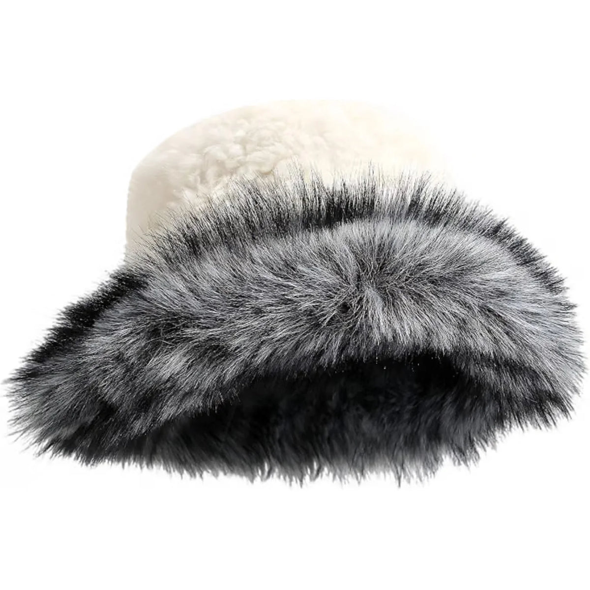 Faux Fur Bucket Hat for Women, Plush Winter Fisherman Hat, Beige
