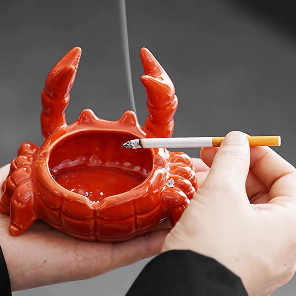 Crab Ceramic Ashtray with Lid - Cute Windproof Ashtray