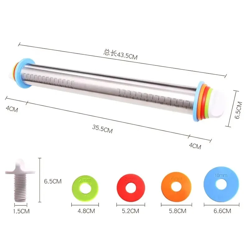 Adjustable Rolling Pin 43Cm - Stainless Steel Fondant Roller