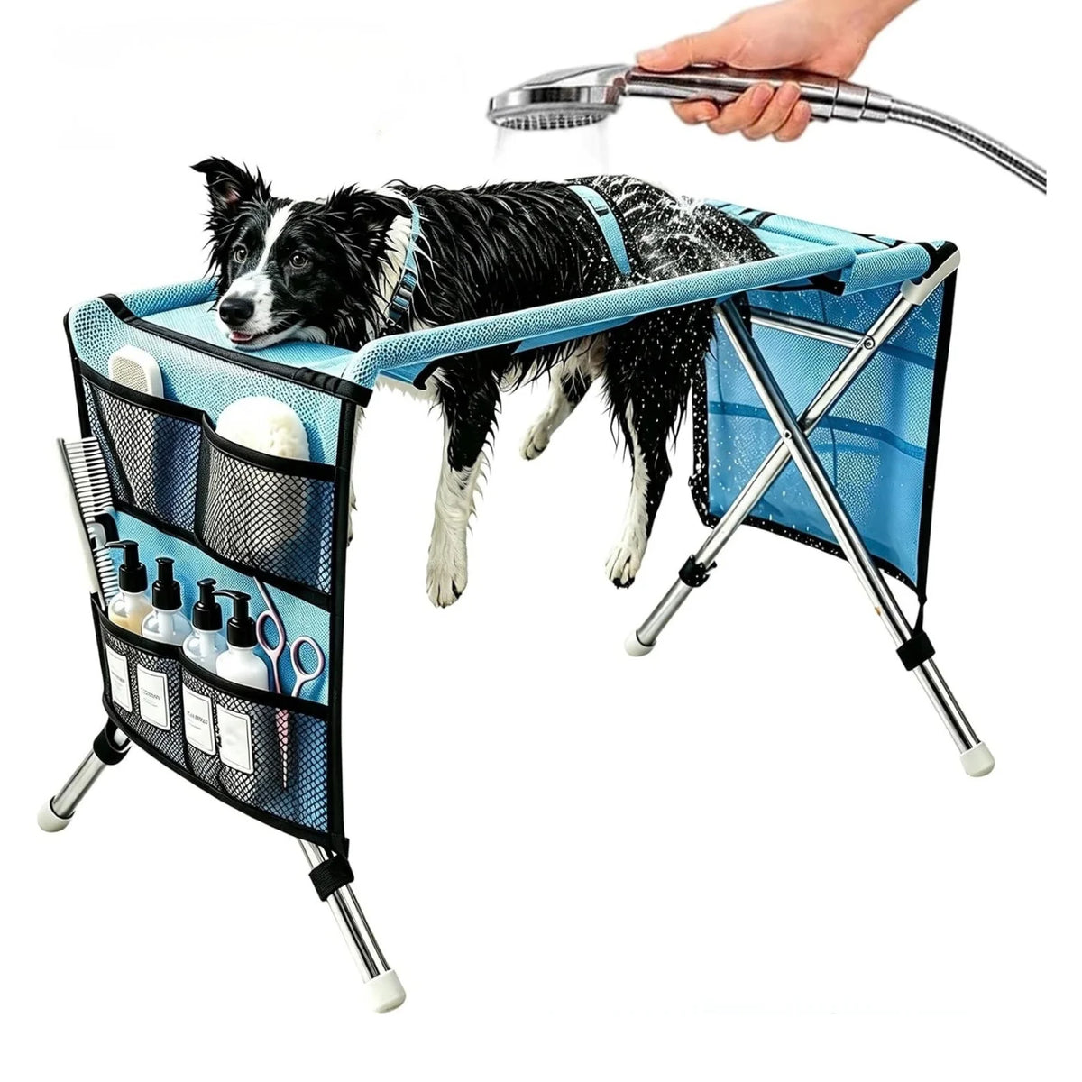 Dog Grooming Hammock with Stand – Foldable Pet Shower Holder
