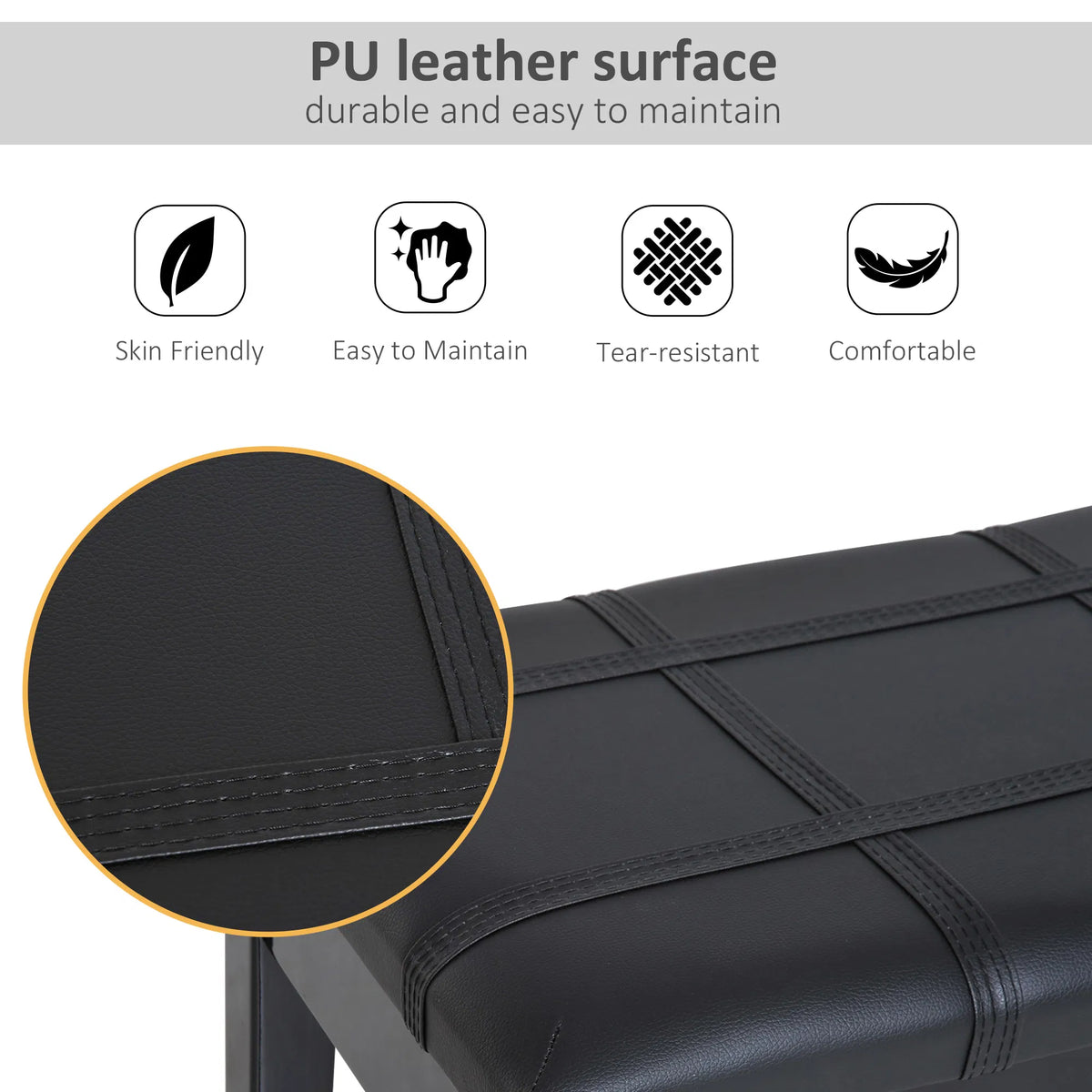 Classic Piano Bench Stool with Music Storage, PU Leather, Black – image 7