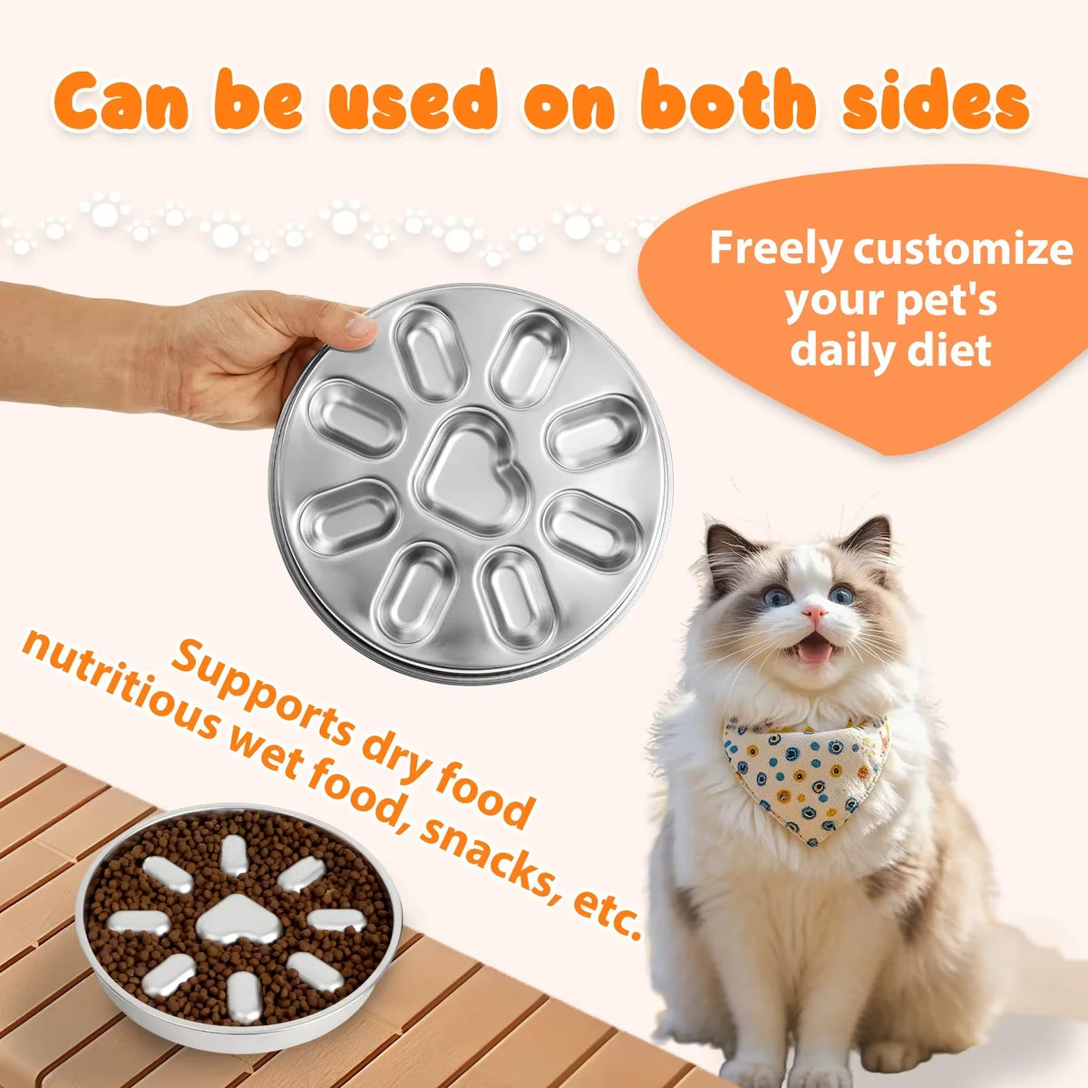 Slow Feeder Cat Bowl - Stainless Steel Double-Sided Maze Plate – image 3