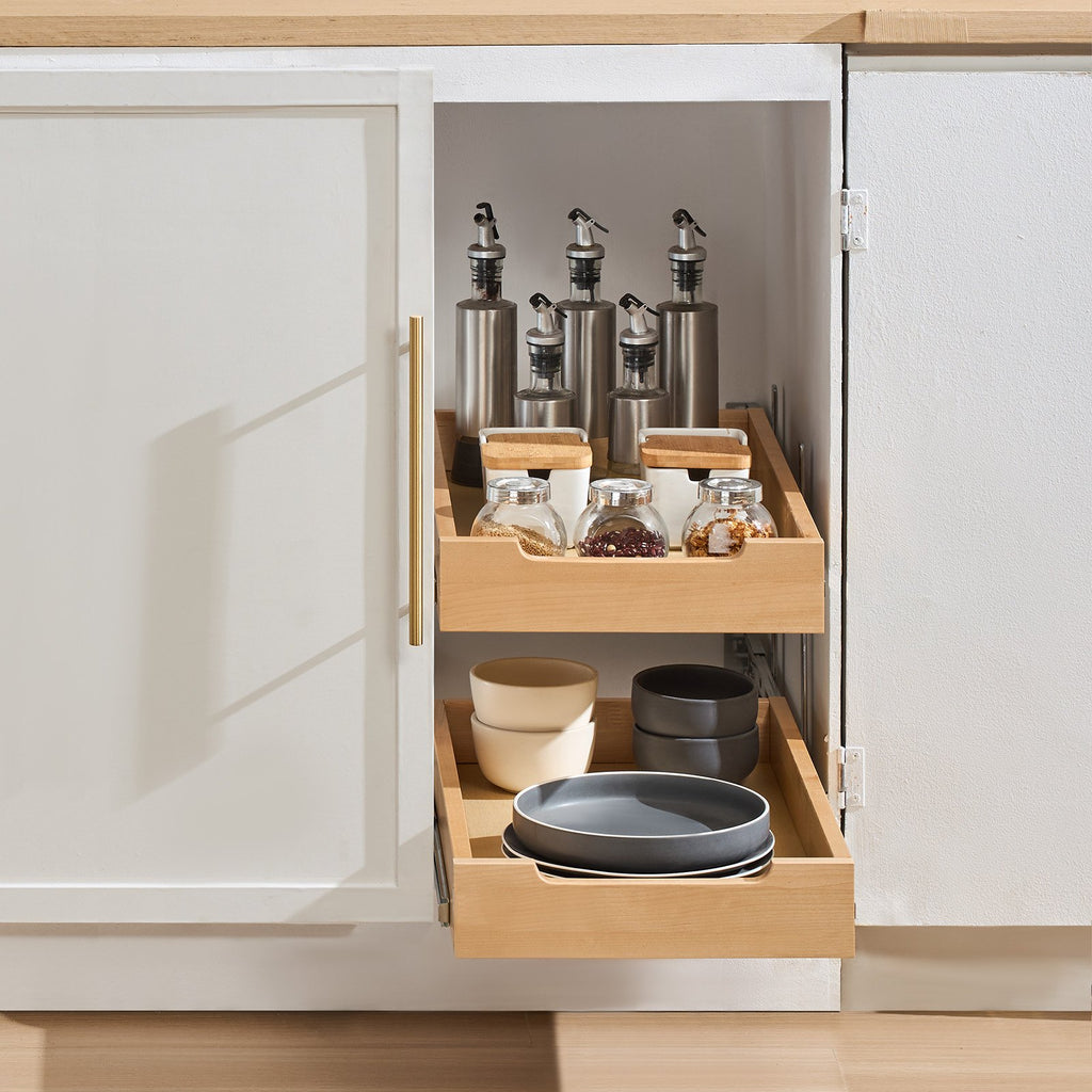 Pull Out Cabinet Organizer, 2-Tier Soft-Close Wood Drawers, 14 x 21 in – image 6