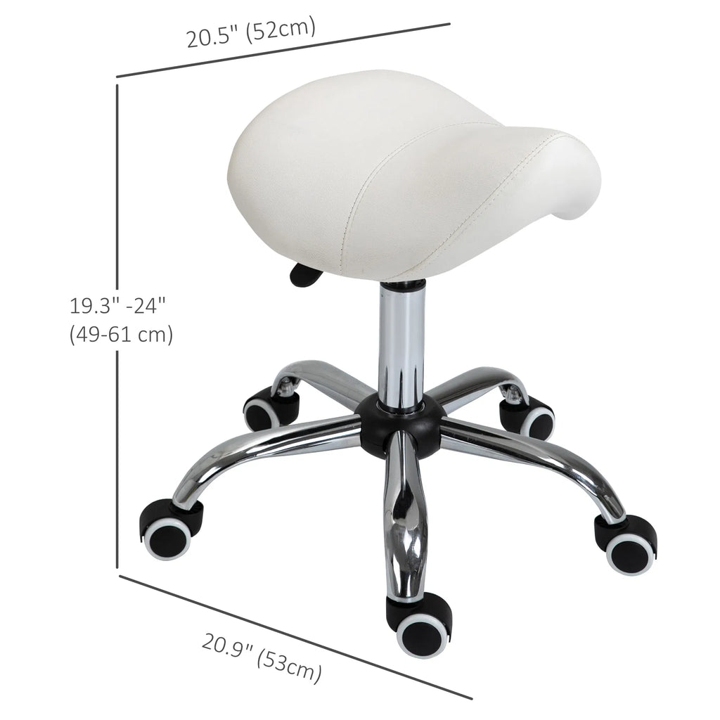 Cream White Rolling Salon Stool with Adjustable Height – image 3
