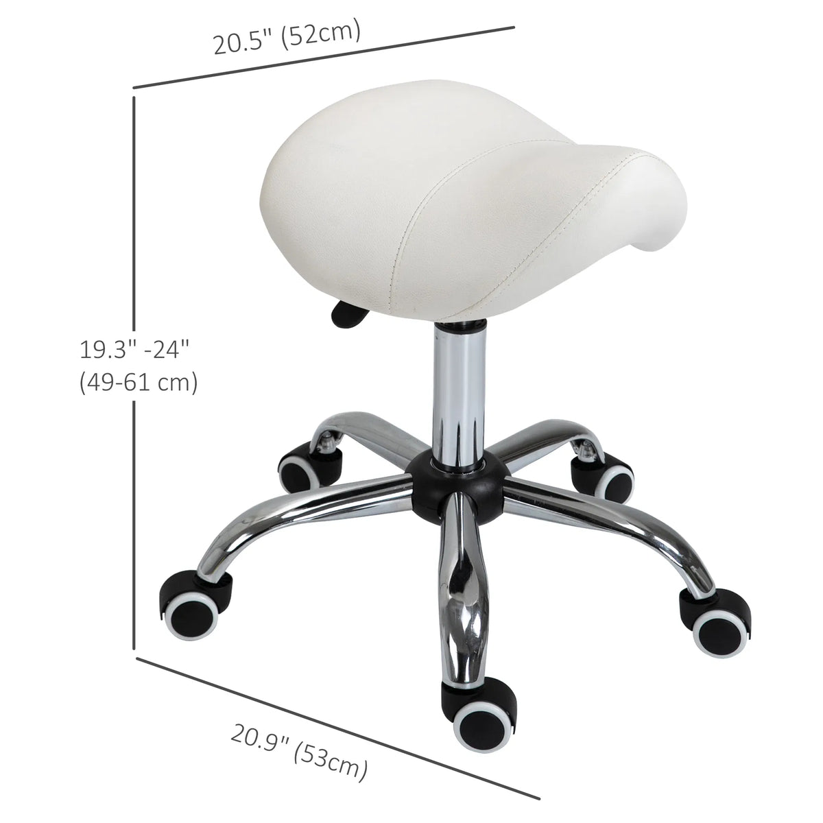 Cream White Rolling Salon Stool with Adjustable Height – image 3